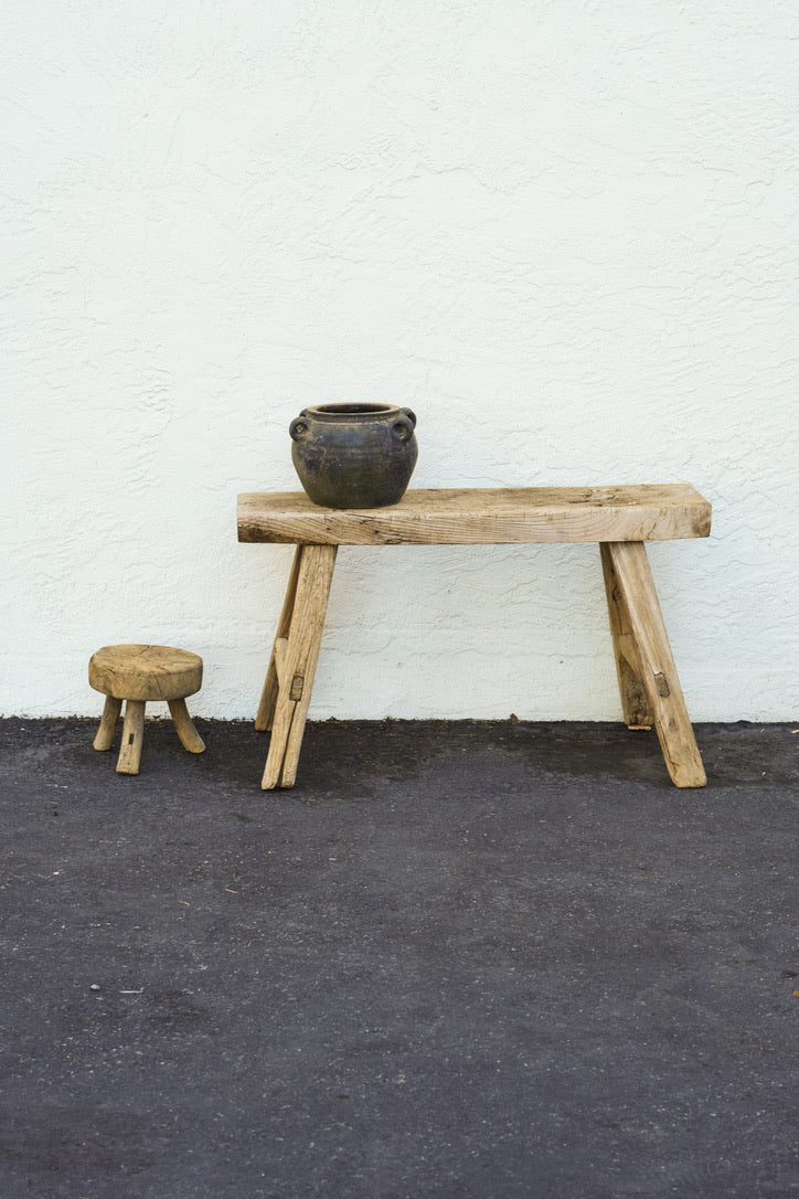 Vintage Wabi-Sabi Rustic Elm Wood Bench - Wide Bench