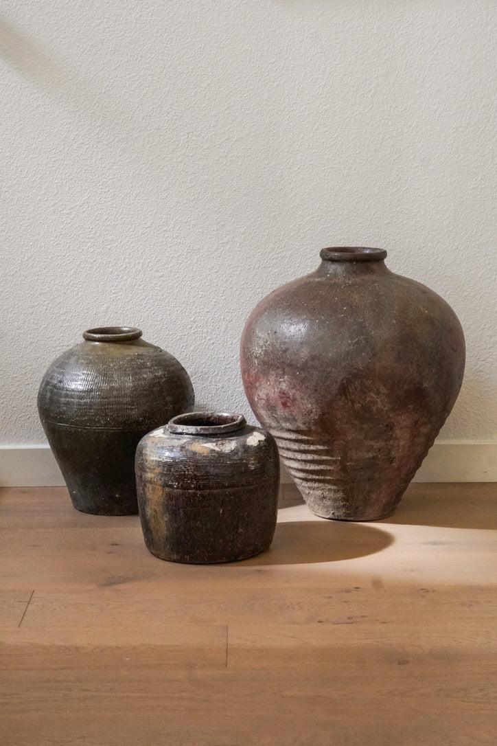 Vintage Chinese Earthenware Pot--Large Tall