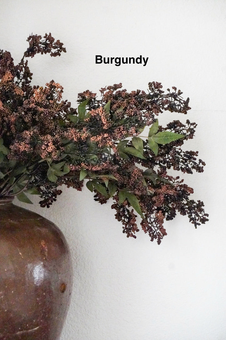 Artificial Berry With Leaves, Burgundy, 43''