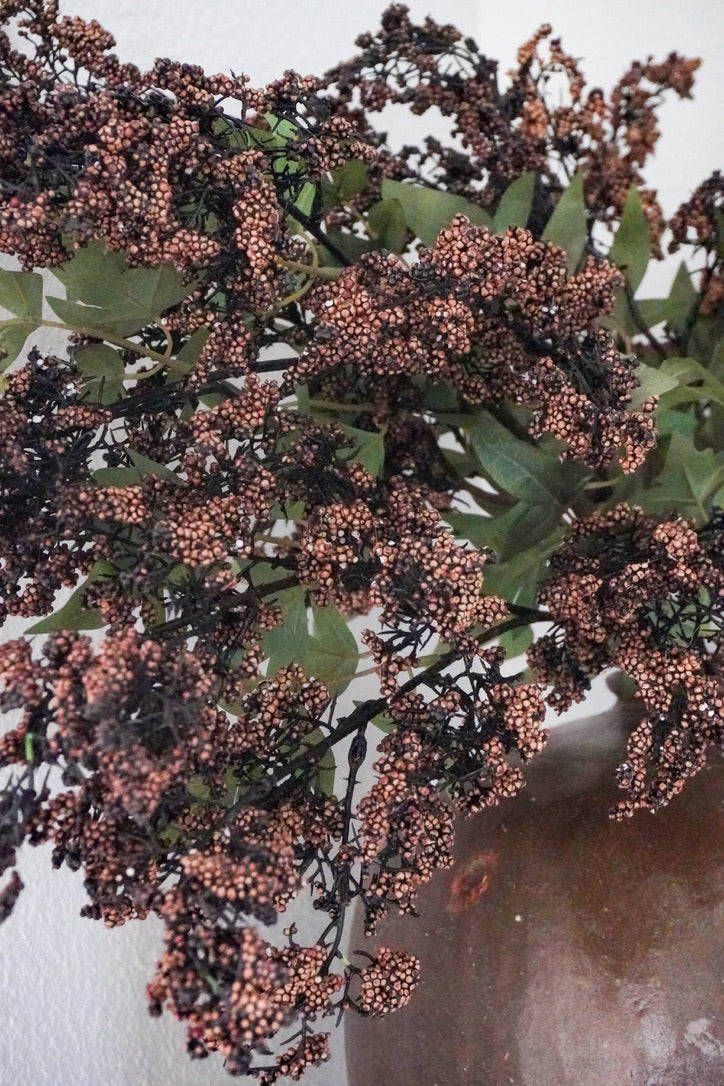 Artificial Berry With Leaves, Burgundy, 43''