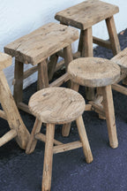 Vintage Wabi-Sabi Rustic Elm Wood Stool - High Chair