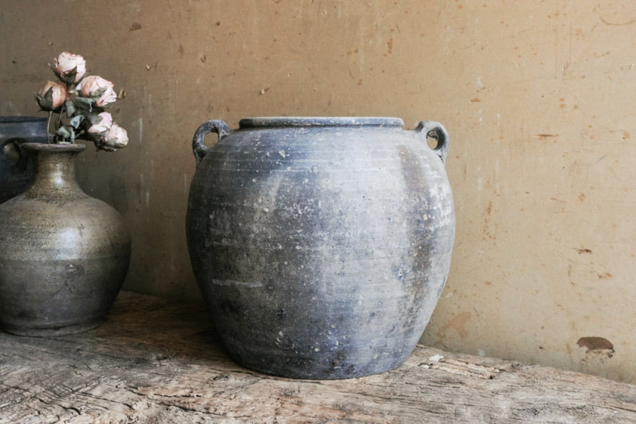 Vintage Rustic Clay Pot - Various Sizes, Grey Color