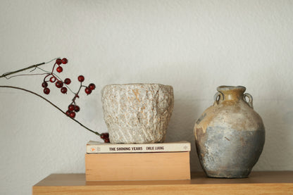 Vintage Stone Mortar, Wabi-sabi Stone Grinder Bowl, Farmhouse Style Stone Bowl