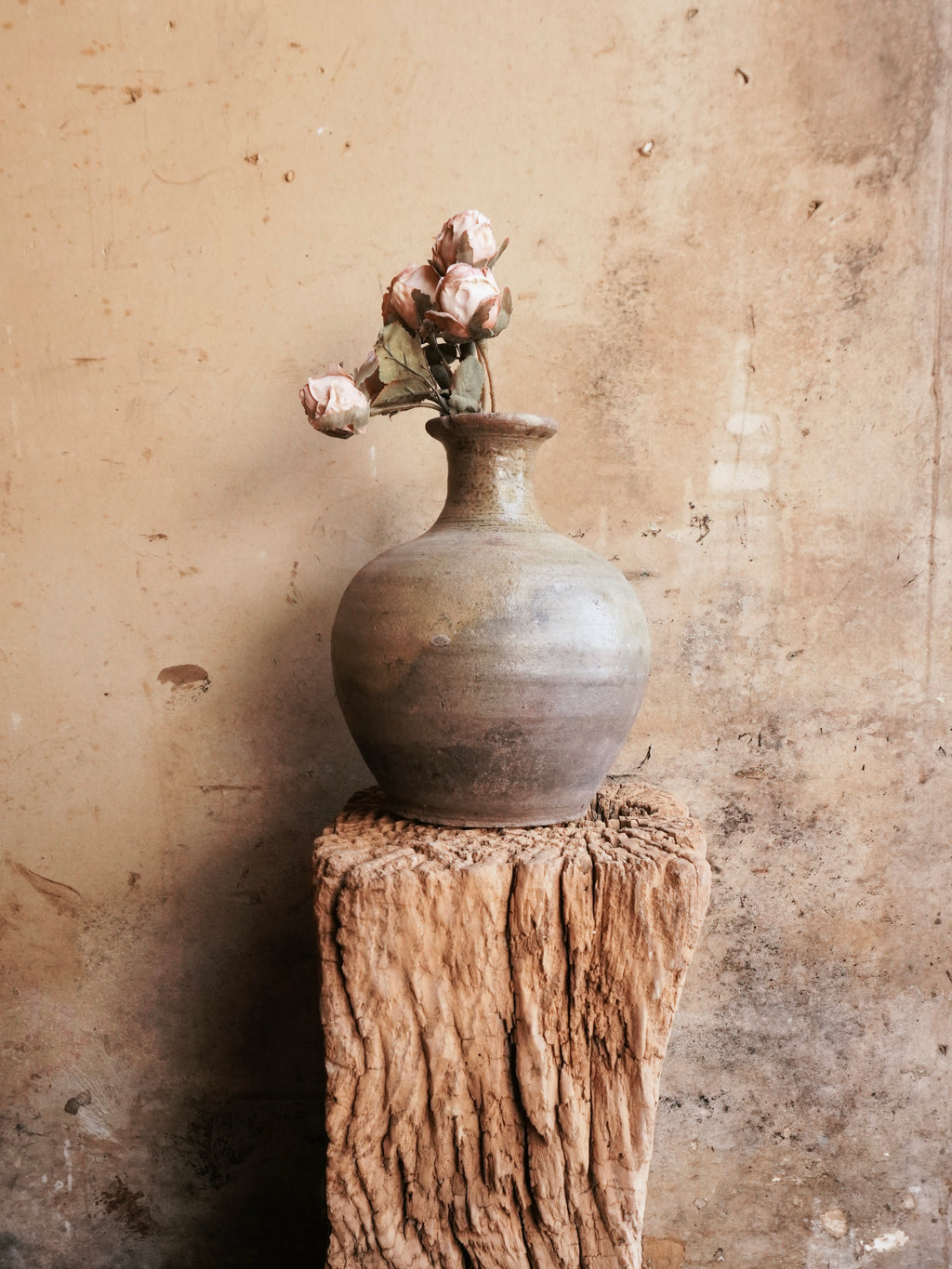 Vintage Rustic Clay Pot with Narrow Neck