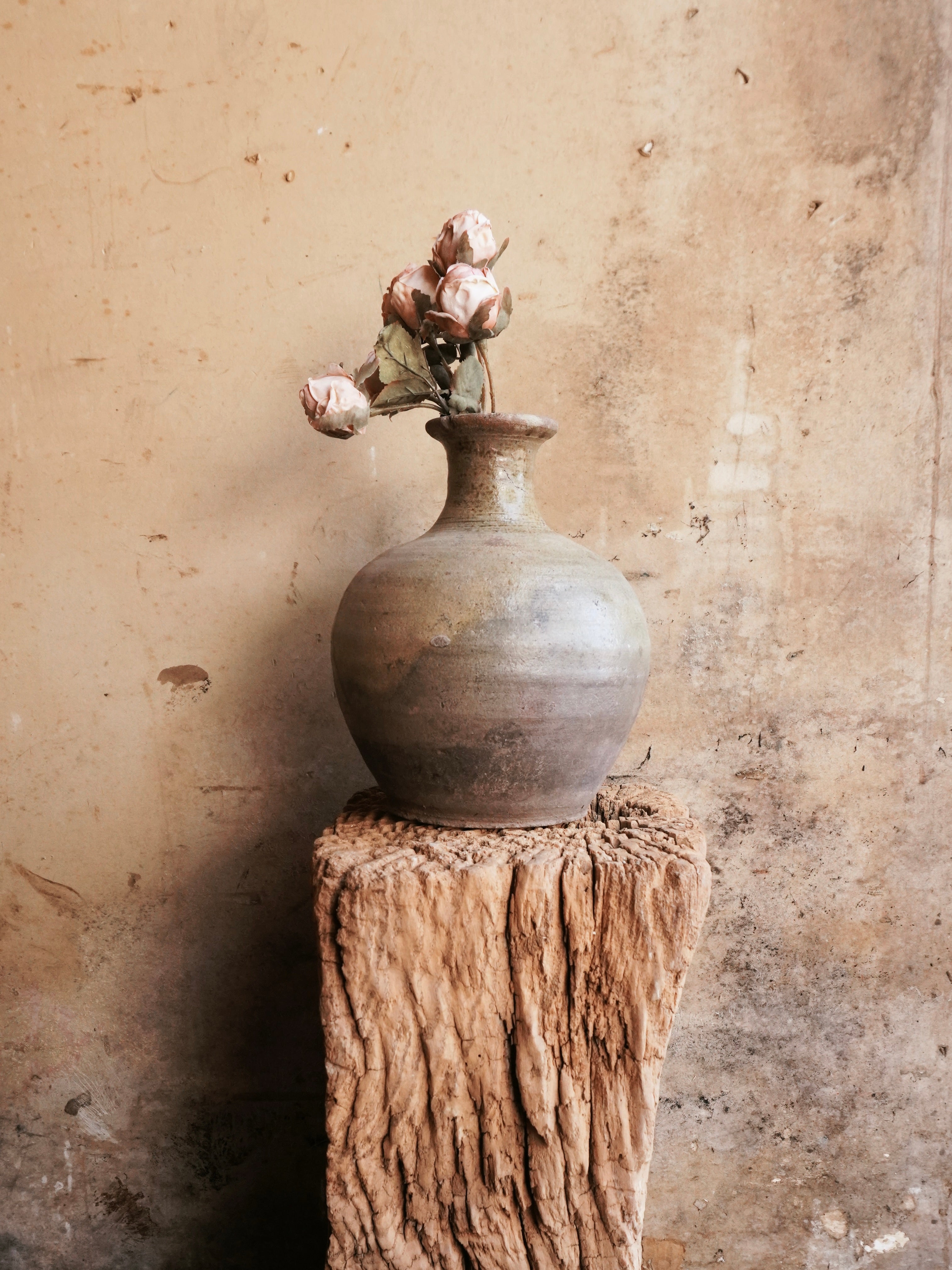 Vintage Rustic Clay Pot with Narrow Neck