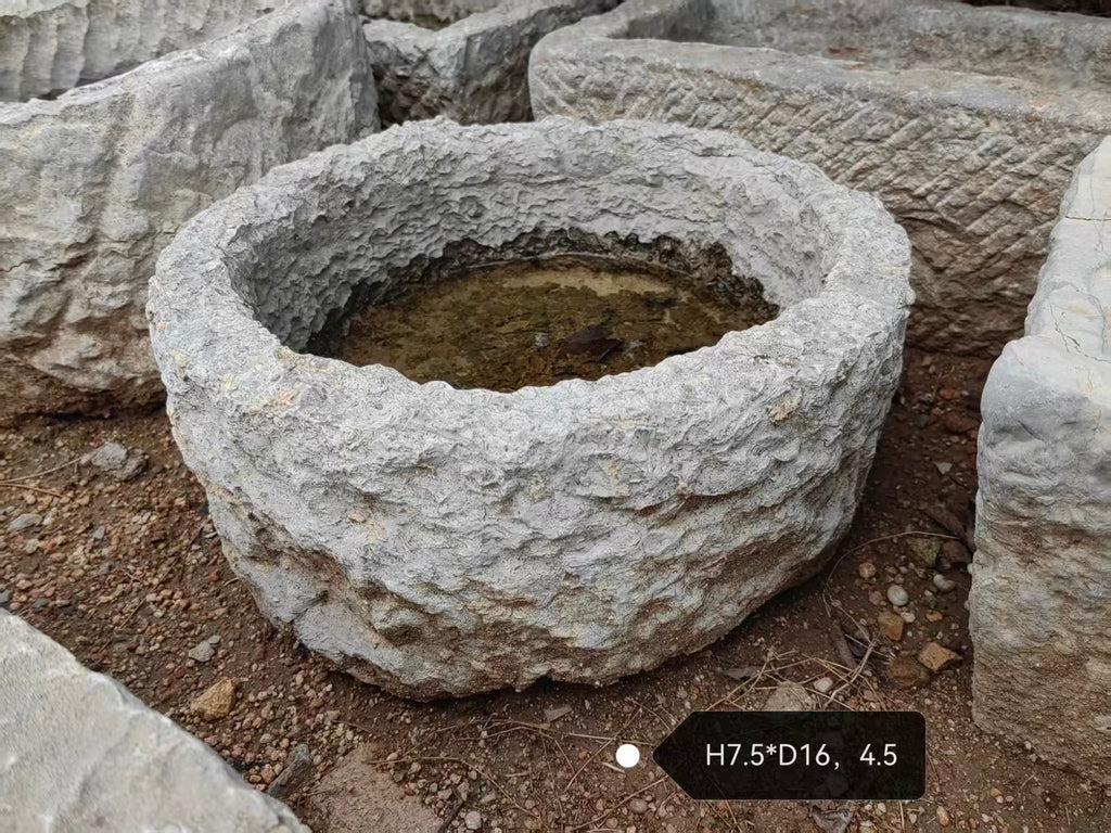 (Coming Soon)Vintage Stone Trough Planter -Round