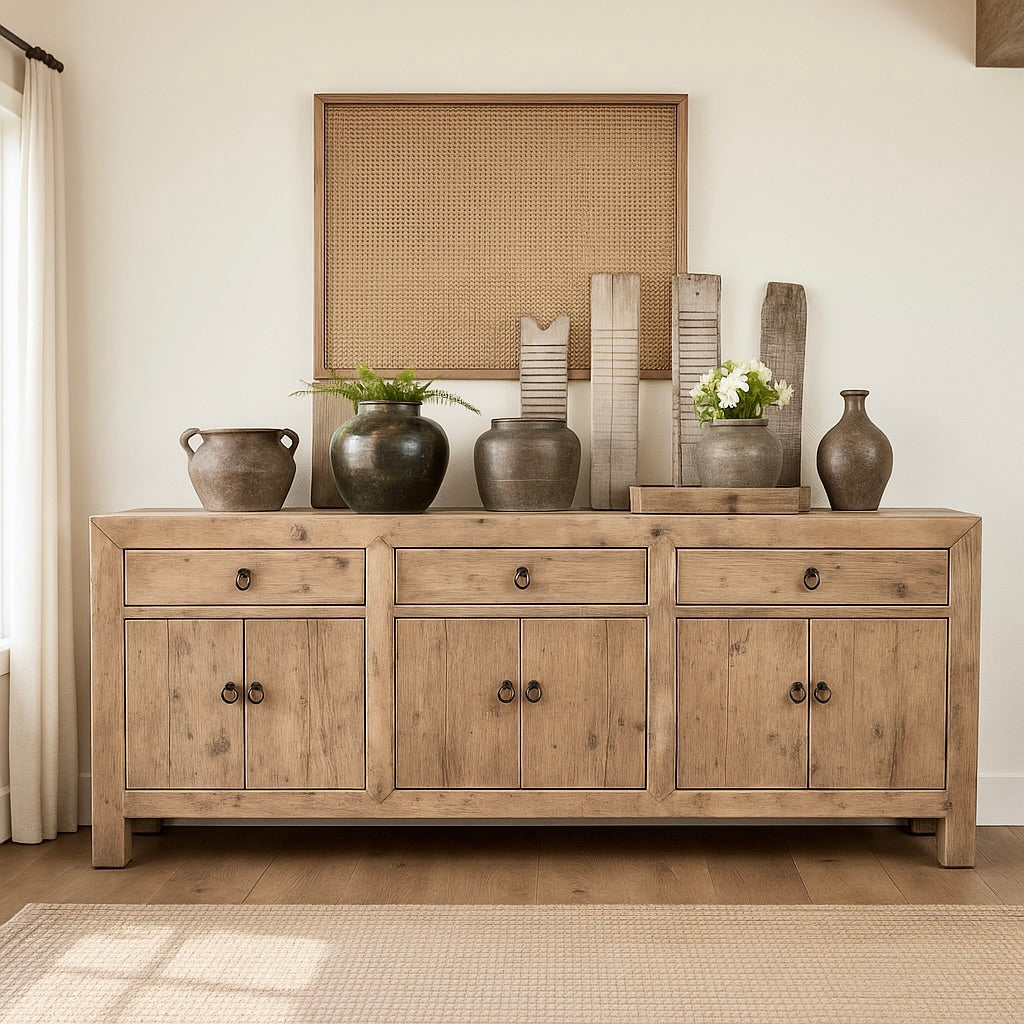 Yun Vintage Pine Wood Sideboard With Drawers-3 Sizes