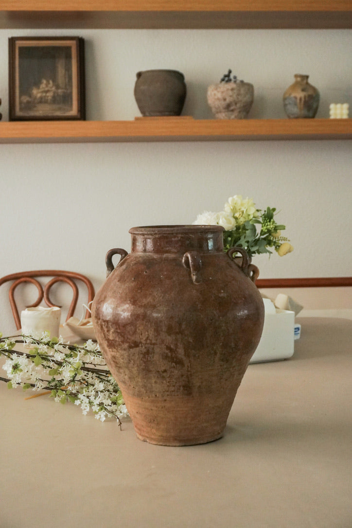 Vintage Rustic Clay Pot with Handles - Pearl Shape
