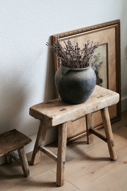 Vintage Wabi-Sabi Rustic Elm Wood Stool--Small Size