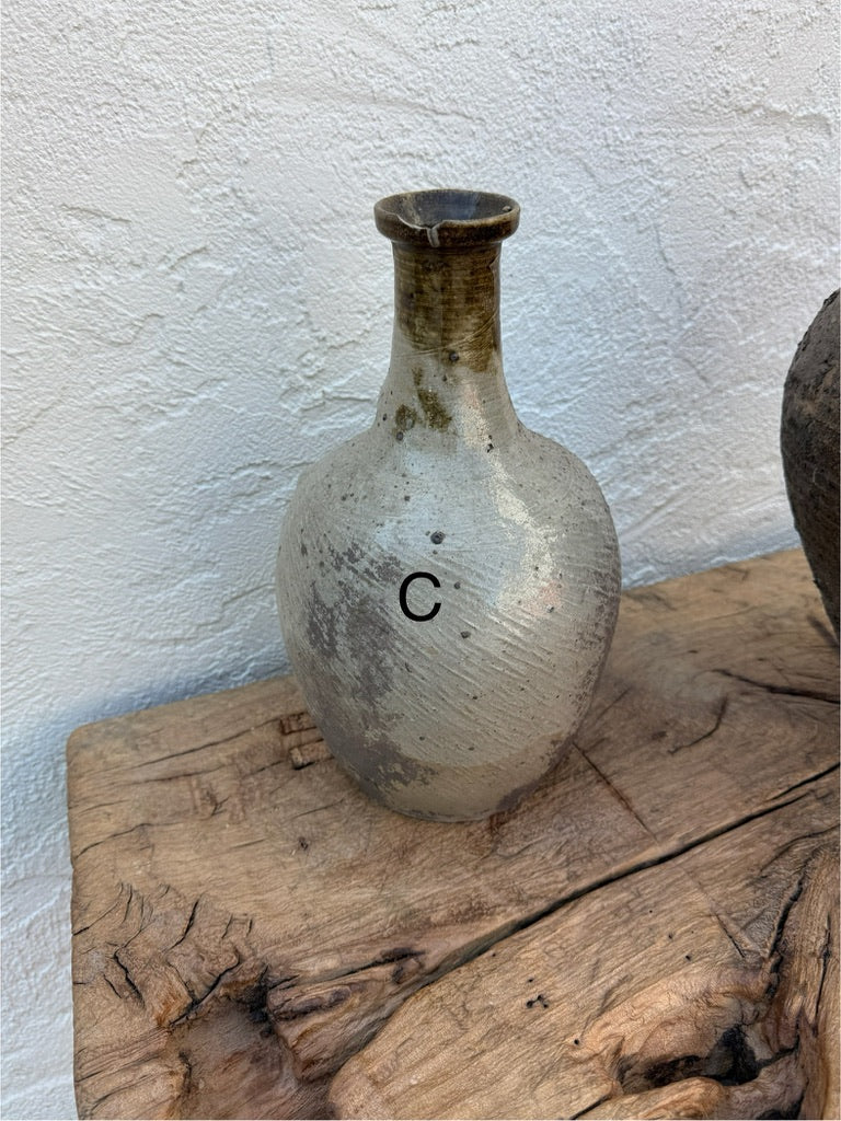 Vintage Rustic Clay Pot with Narrow Neck