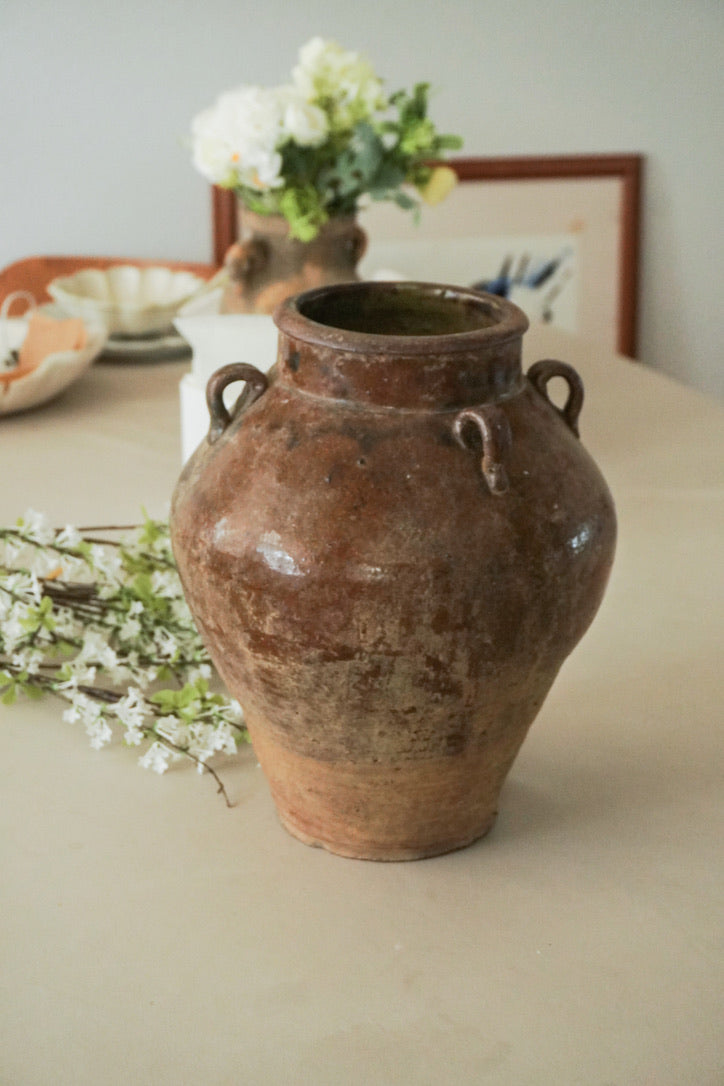 Vintage Rustic Clay Pot with Handles - Pearl Shape