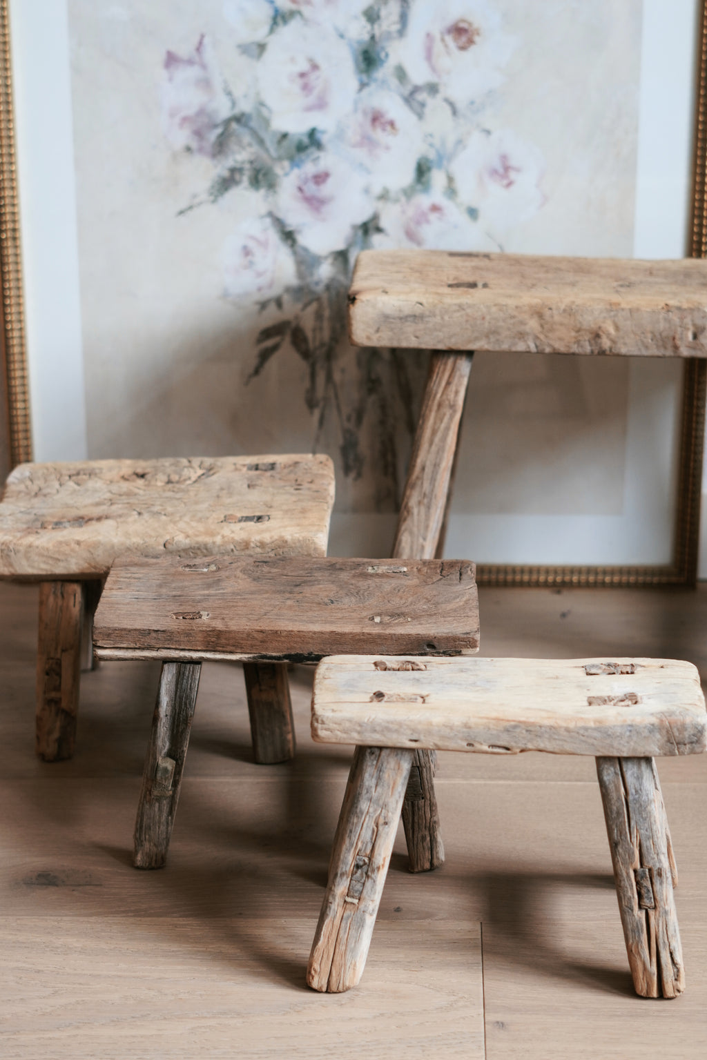 Antique Rustic Elm Wood Mini Stool--Various Sizes