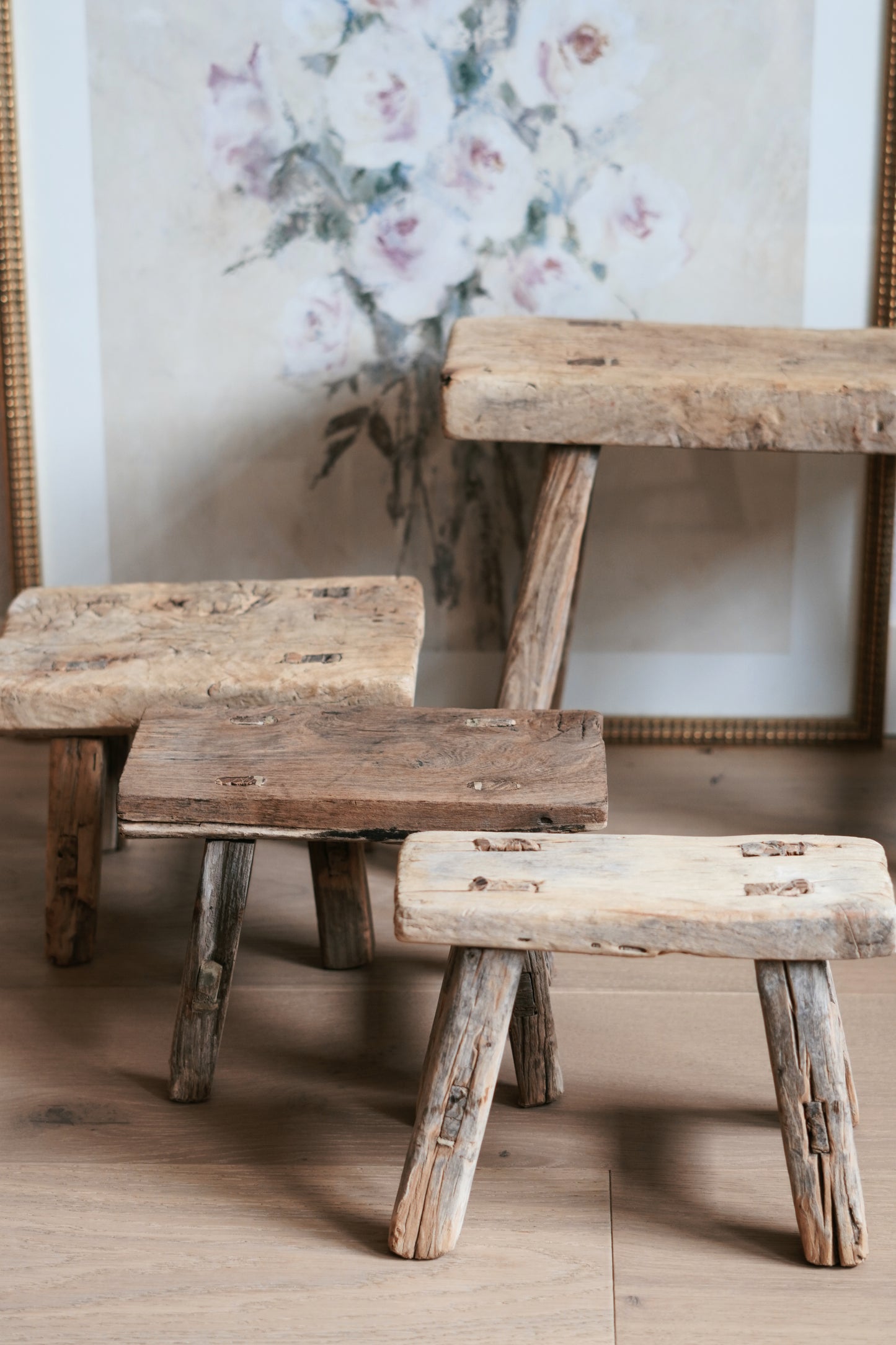 Antique Rustic Elm Wood Mini Stool--Various Sizes