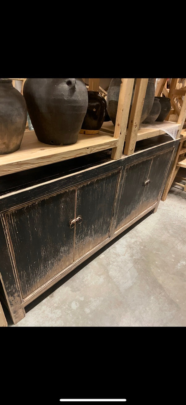 Qing Reclaimed Wood Black 4 Doors Sideborad