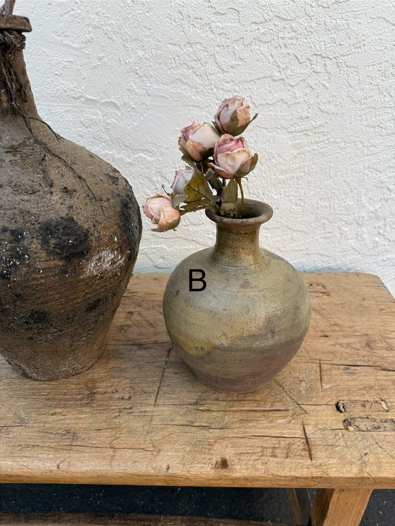 Vintage Rustic Clay Pot with Narrow Neck