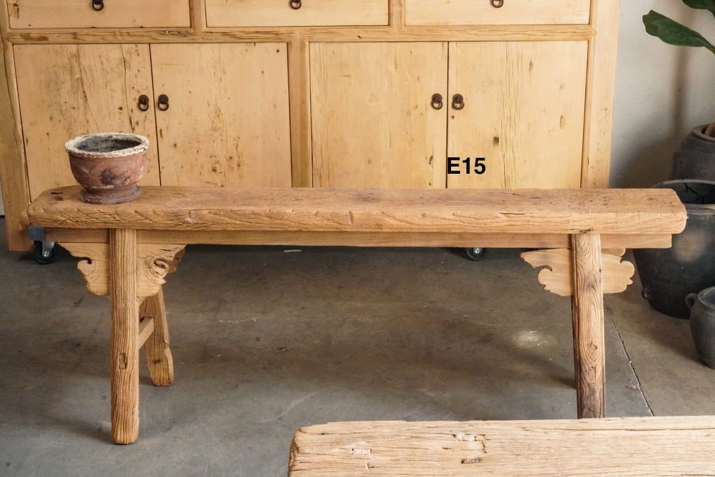 Vintage Rustic Elm Wood Bench--With Panel