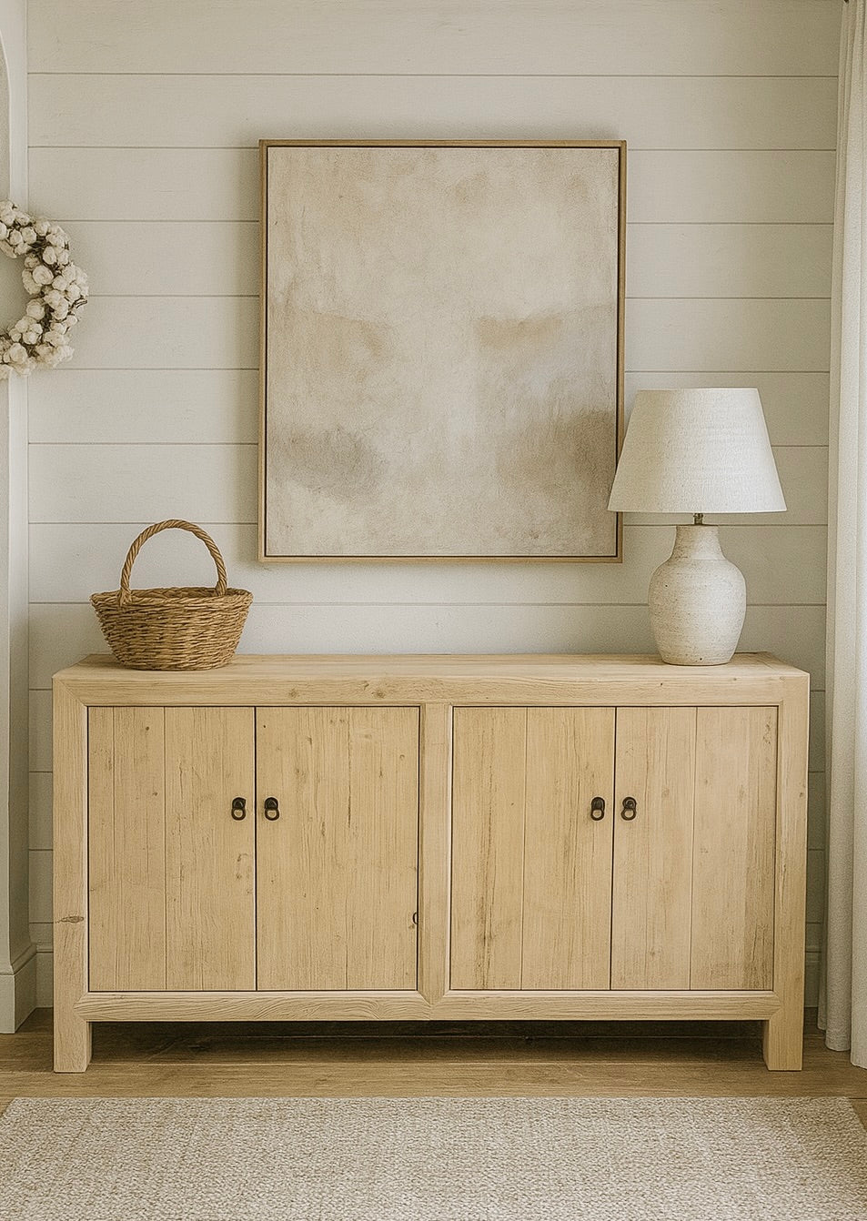 Ming Vintage Reclaimed Wood Sideboard Cabinet 4 Doors--2 size