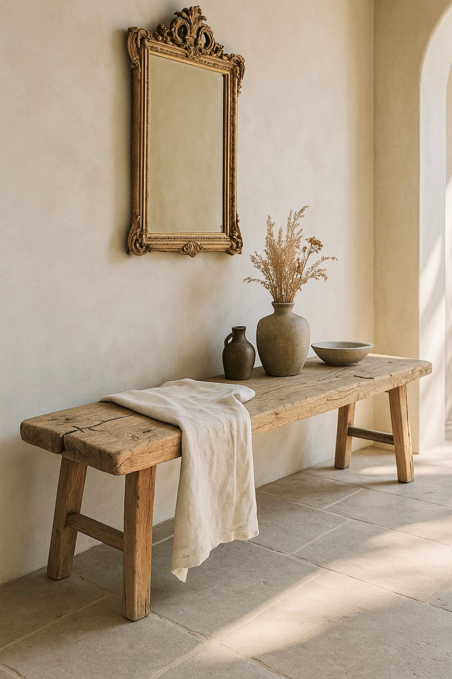Vintage Wide Extra Long Bench Elm Wood