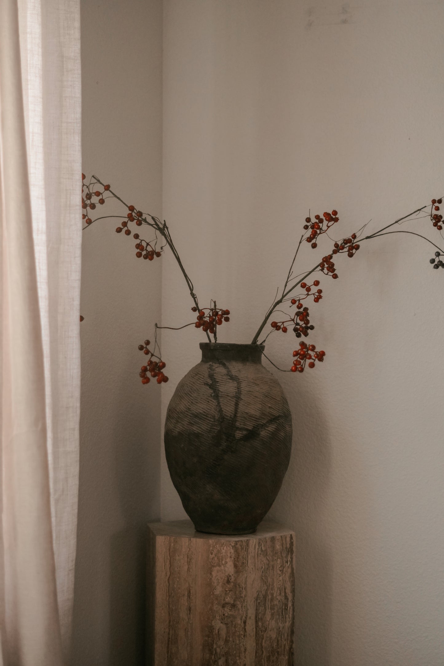 Vintage Wabi-Sabi Rustic Ceramic Pot Vase - Brown