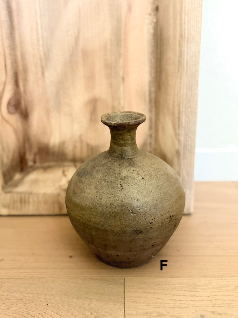 Vintage Rustic Clay Pot with Narrow Neck
