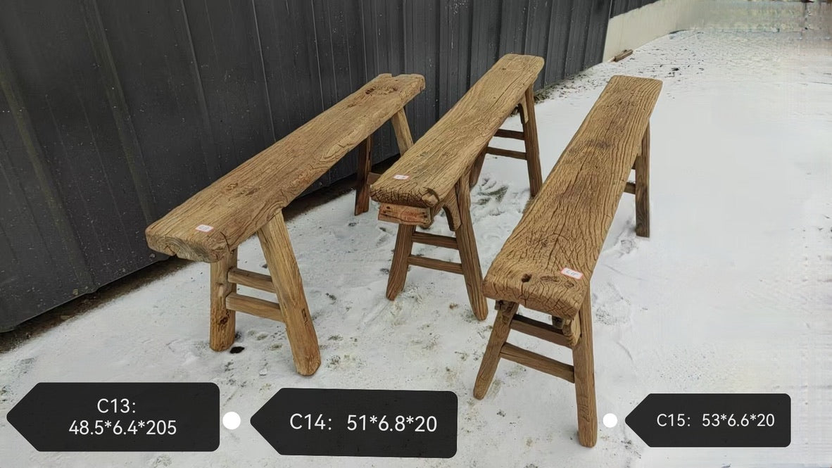 Vintage Rustic Elm Wood Bench--With Panel