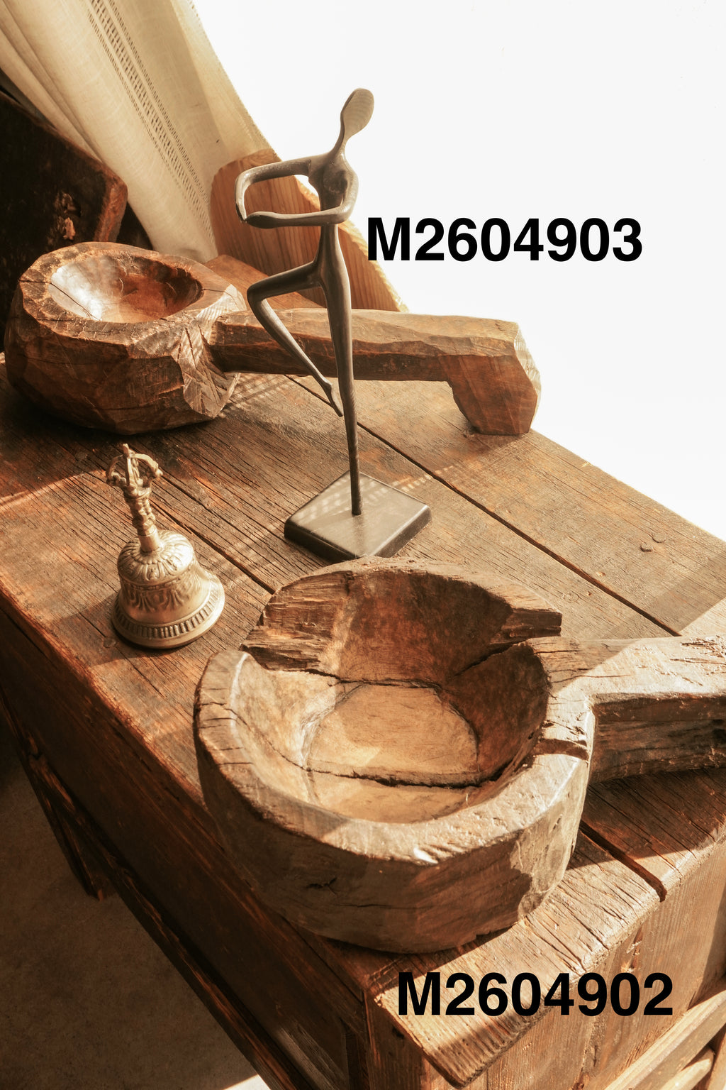 Antique Wood Grinder Bowl with Handle