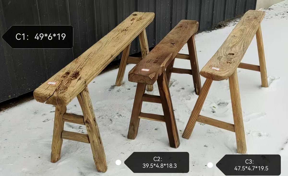 Vintage Rustic Elm Wood Bench - Regular Size – Queena Clay