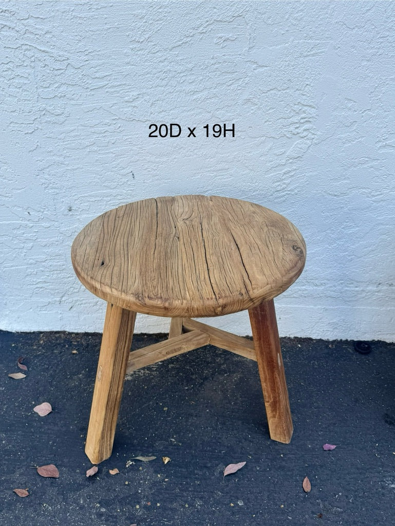 Harmony Vintage Rustic Elm Wood Round Side Table