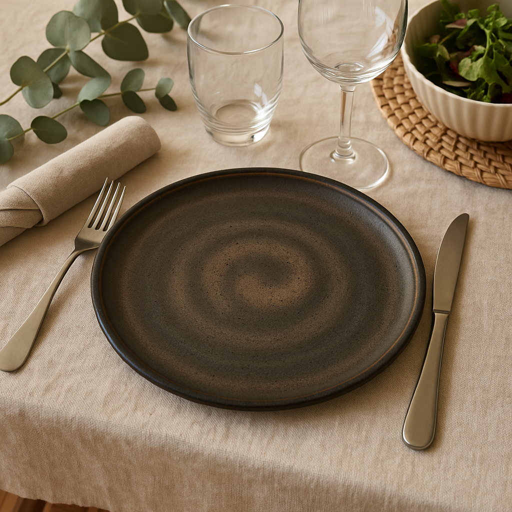 Handmade Matte Black Ceramic Dinner Plate