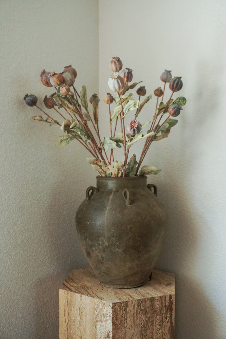 Vintage Rustic Clay Pot with Handles - Pearl Shape