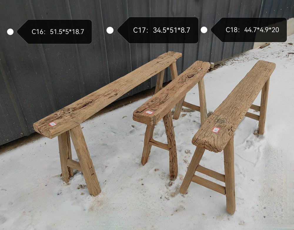 Vintage Wabi-Sabi Rustic Elm Wood Bench - Regular Size