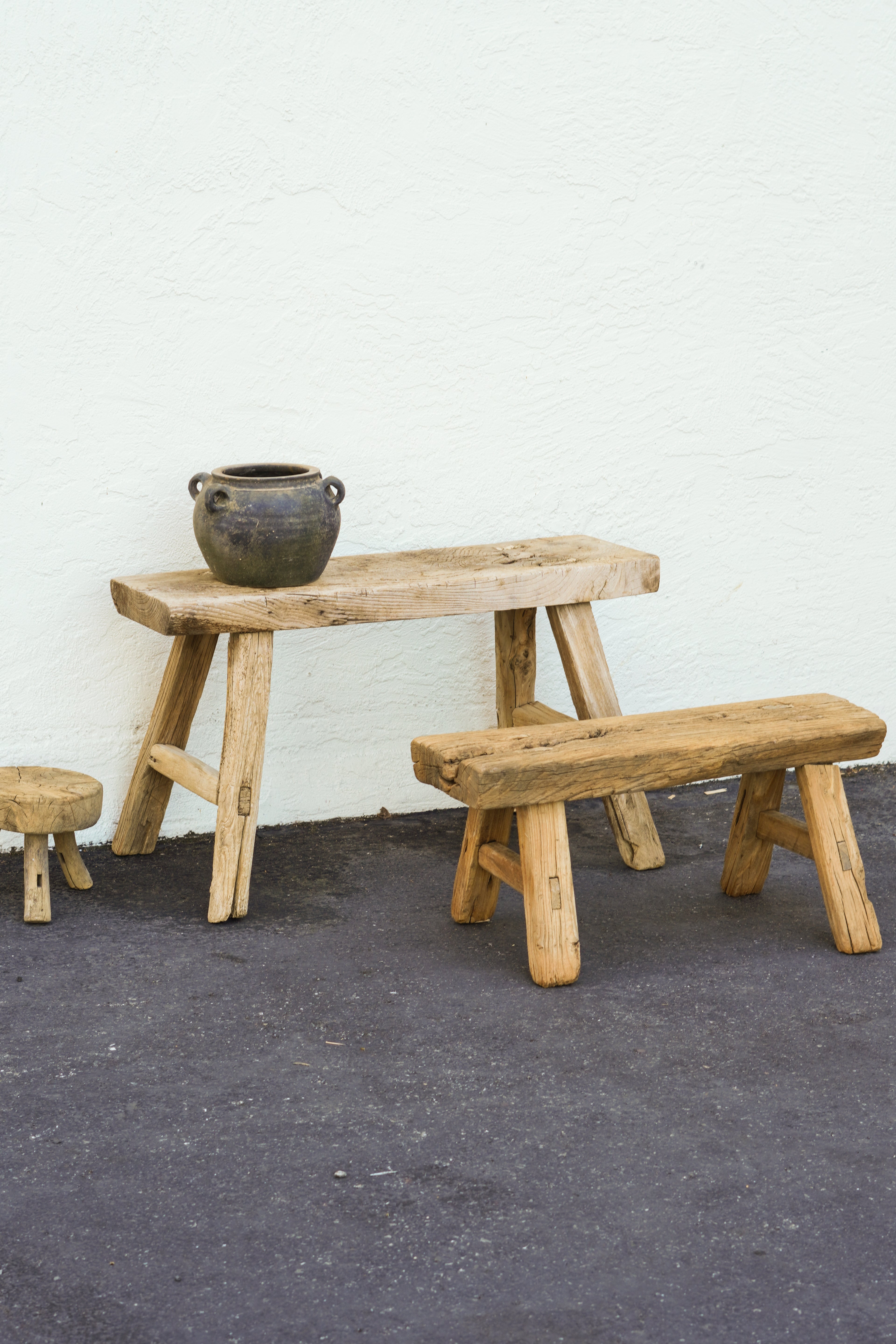Vintage Wabi-Sabi Rustic Elm Wood Bench - Wide Bench
