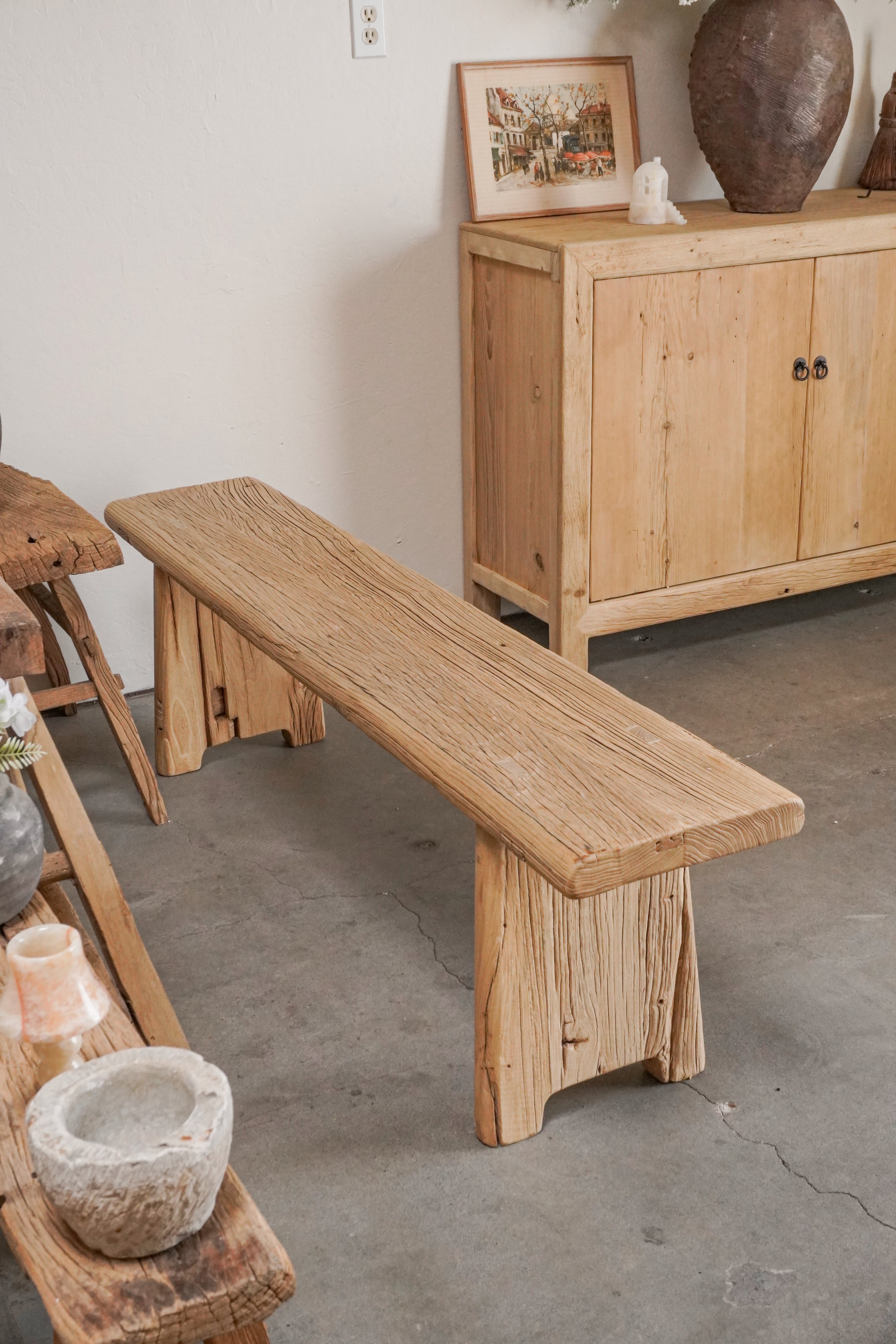 63‘’ Vintage Wide Long Bench Elm Wood