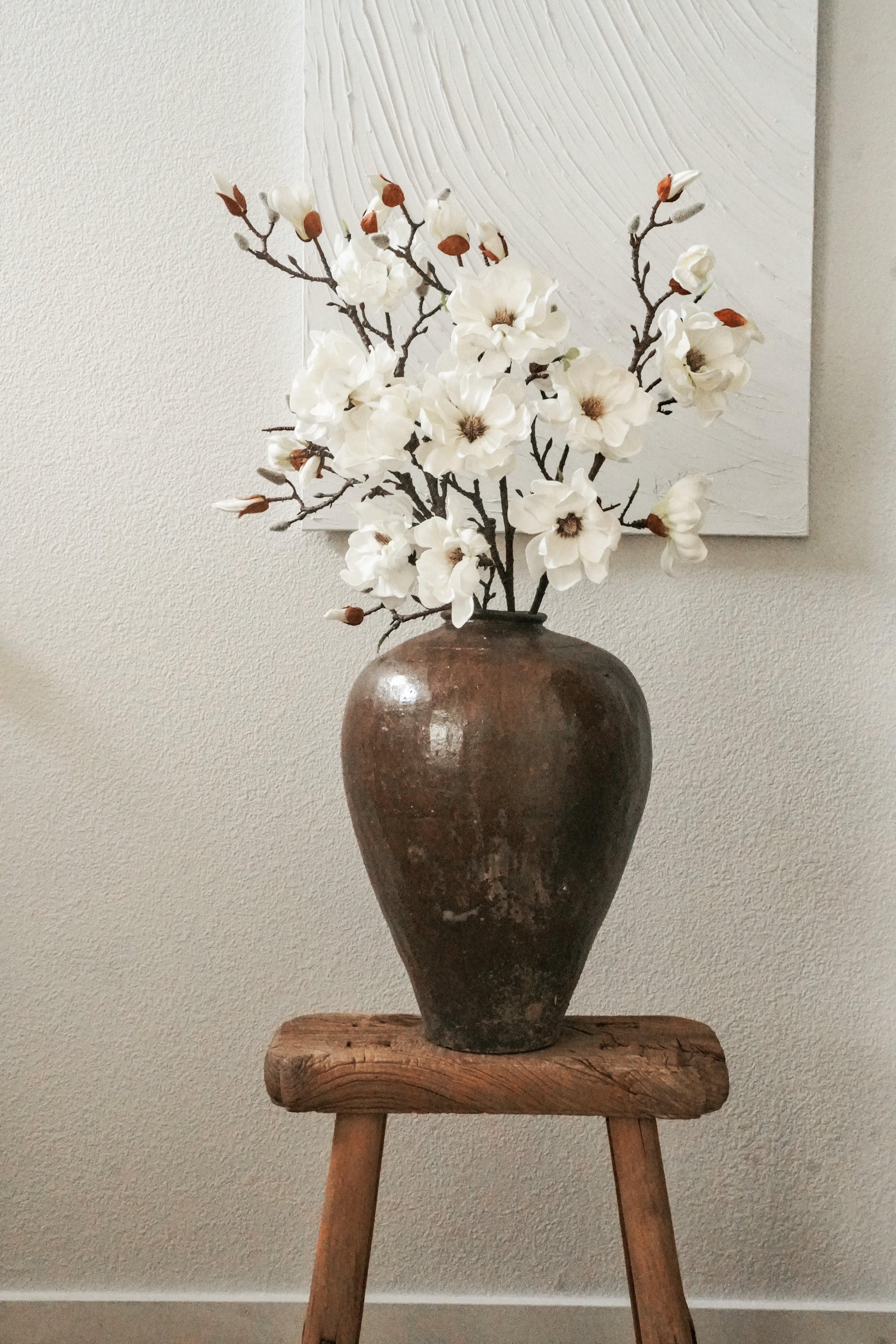 38'' White Magnolia Fake Flower Branch