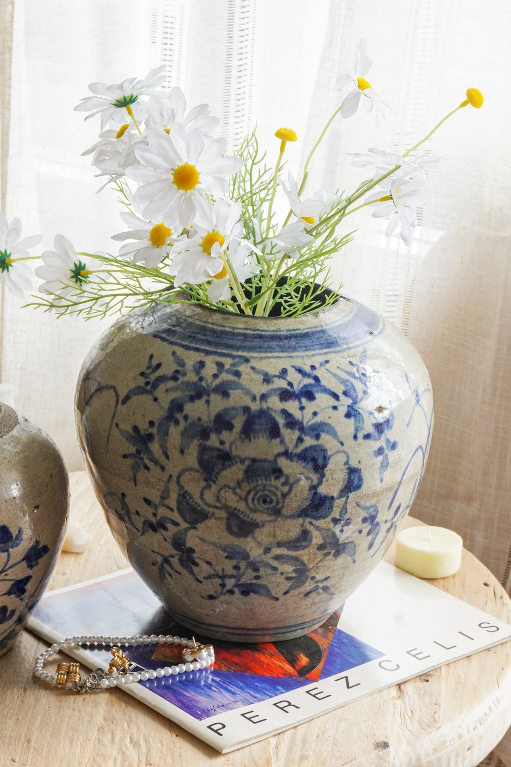 Vintage Blue and White Ceramic Pot--Different Options
