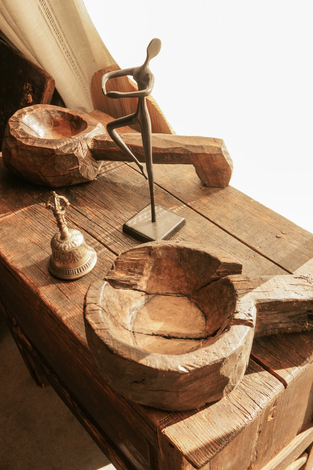Antique Wood Grinder Bowl with Handle