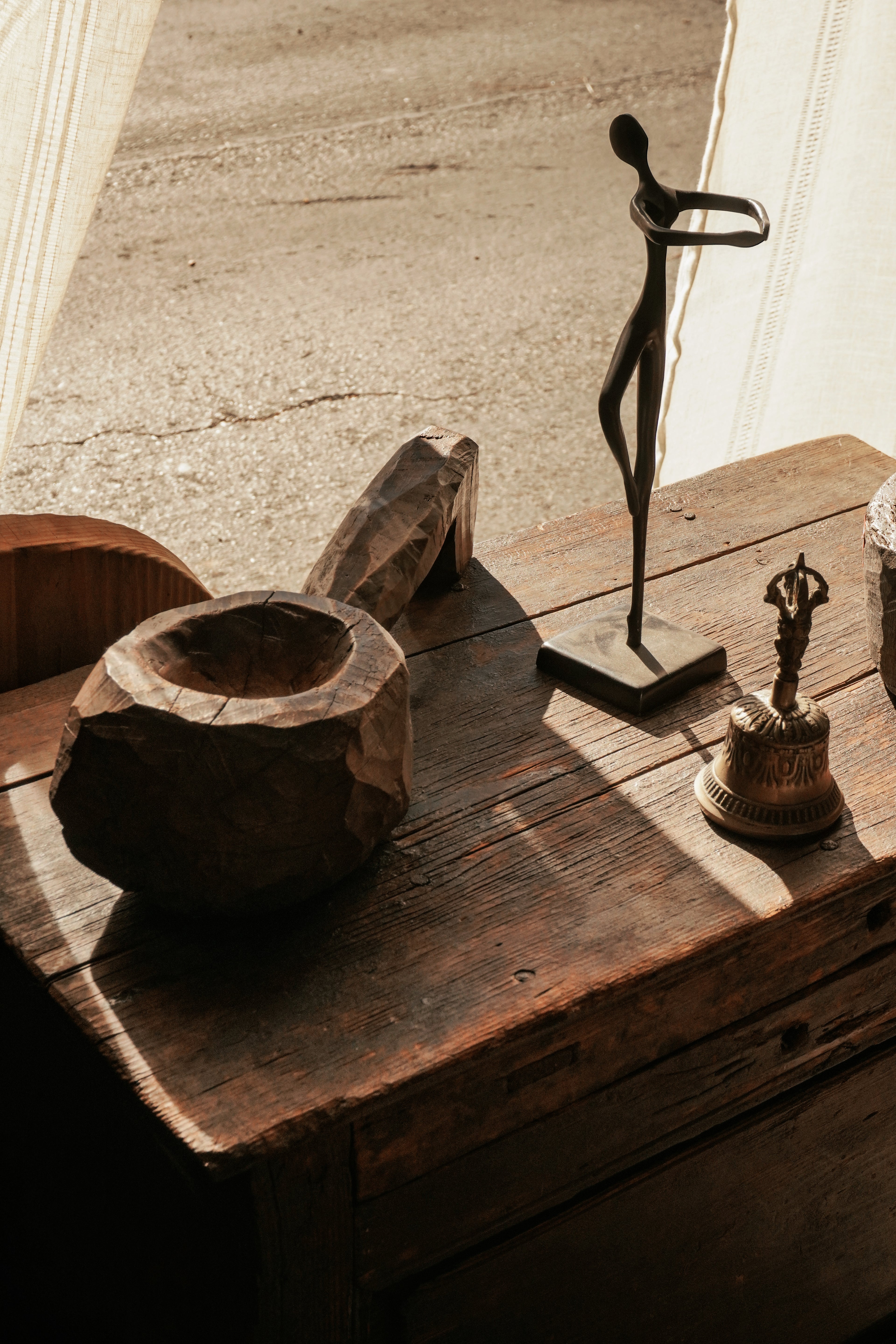 Antique Wood Grinder Bowl with Handle