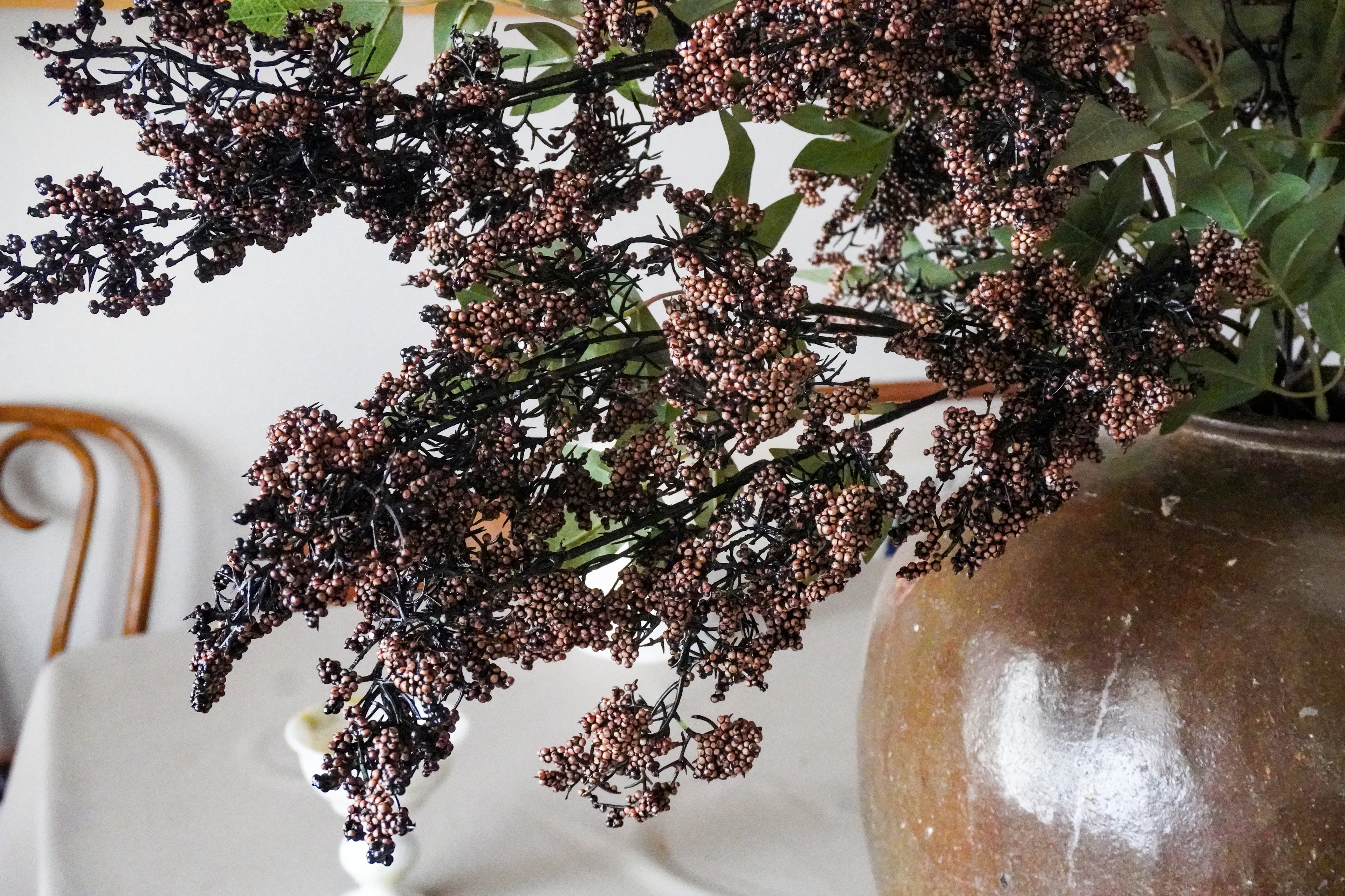 Artificial Berry With Leaves, Burgundy, 43''