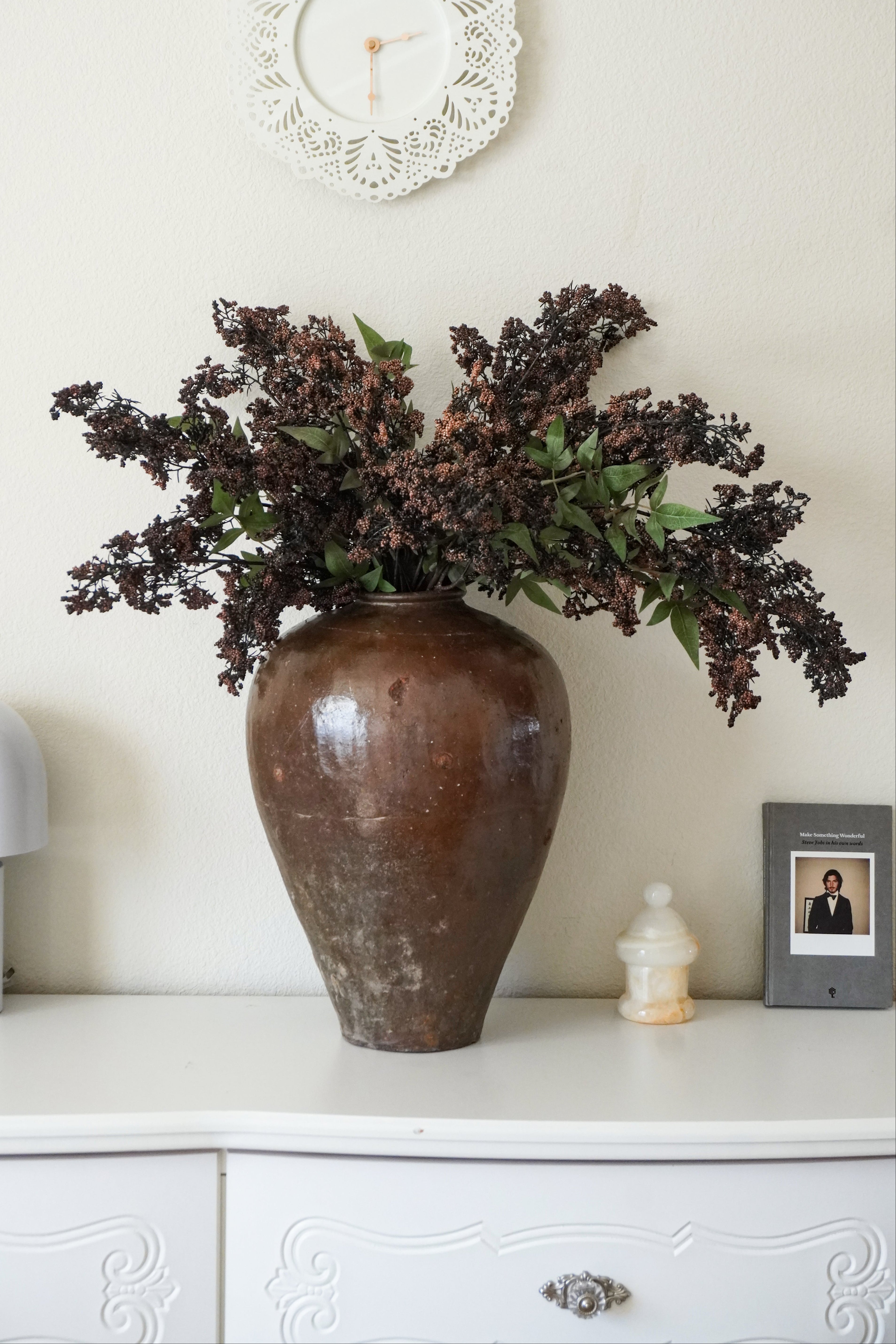 Artificial Berry With Leaves, Burgundy, 43''