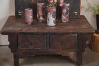 Vintage Elm Kang Coffee Table with Two Drawers