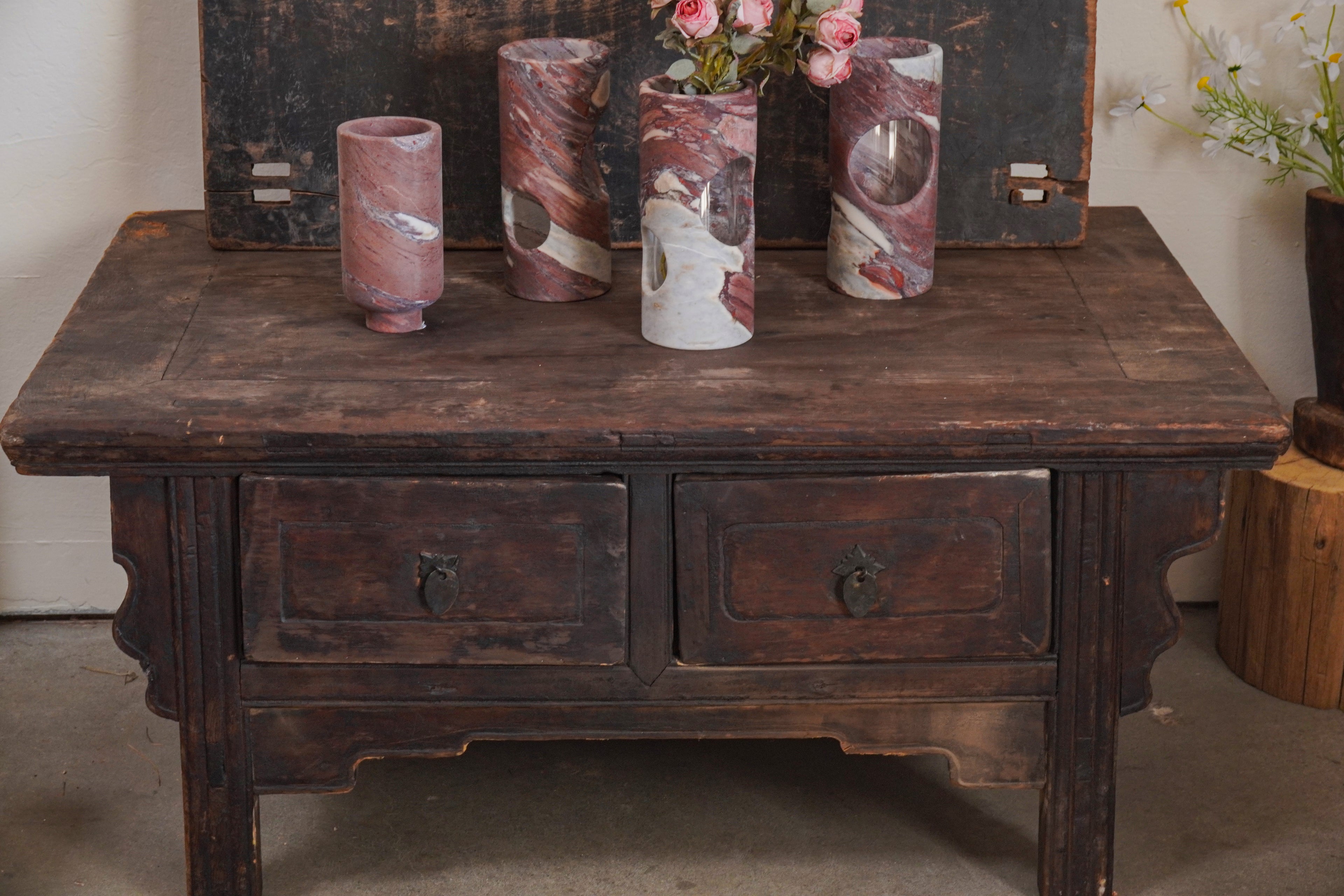 Vintage Elm Kang Coffee Table with Two Drawers