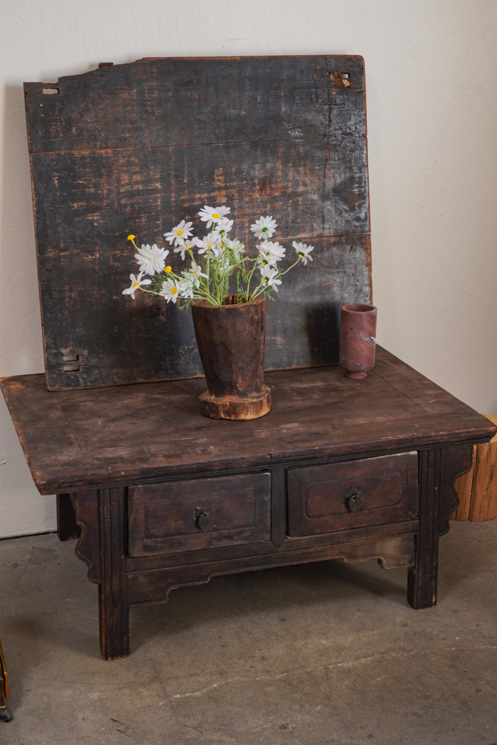 Vintage Elm Kang Coffee Table with Two Drawers