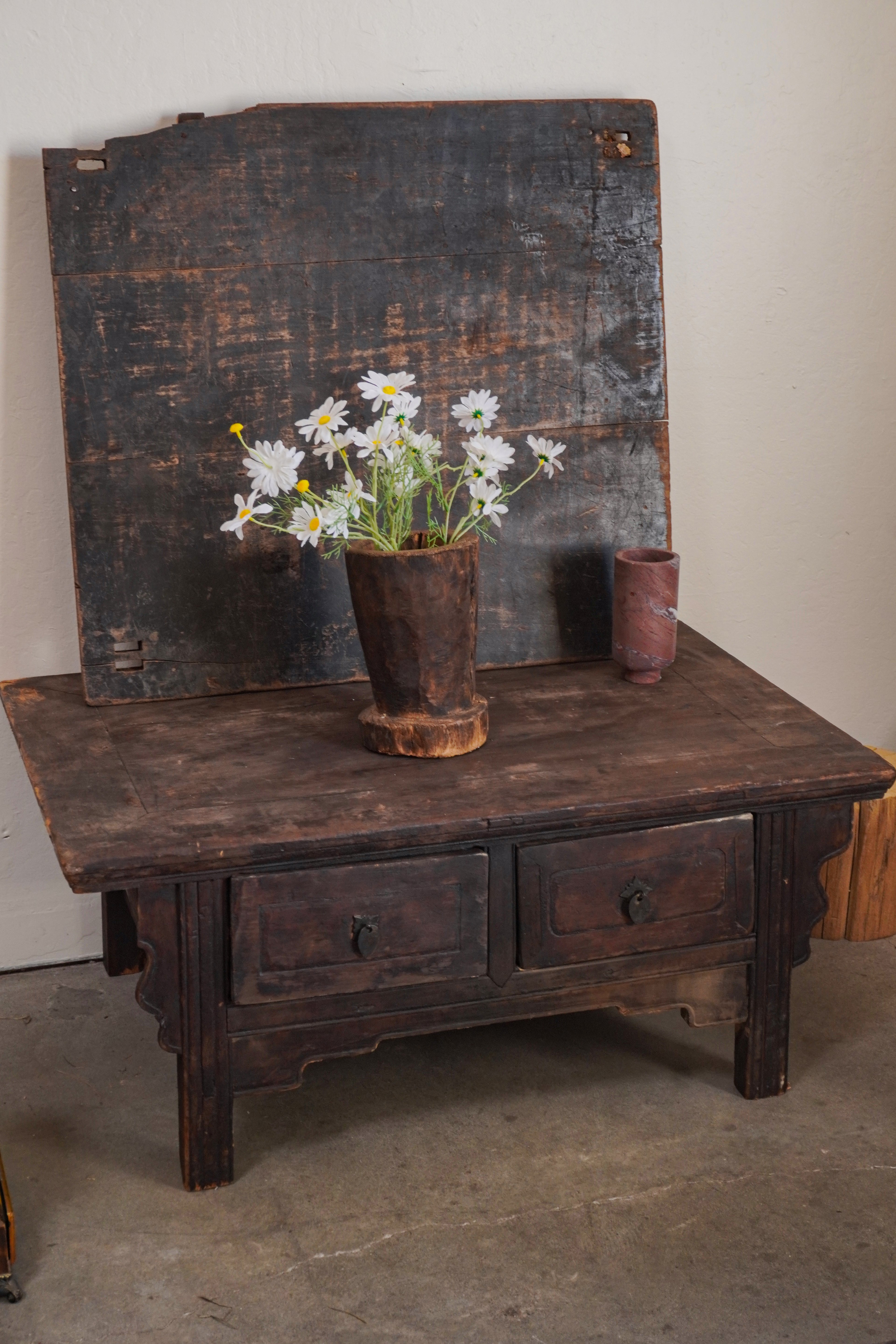 Vintage Elm Kang Coffee Table with Two Drawers