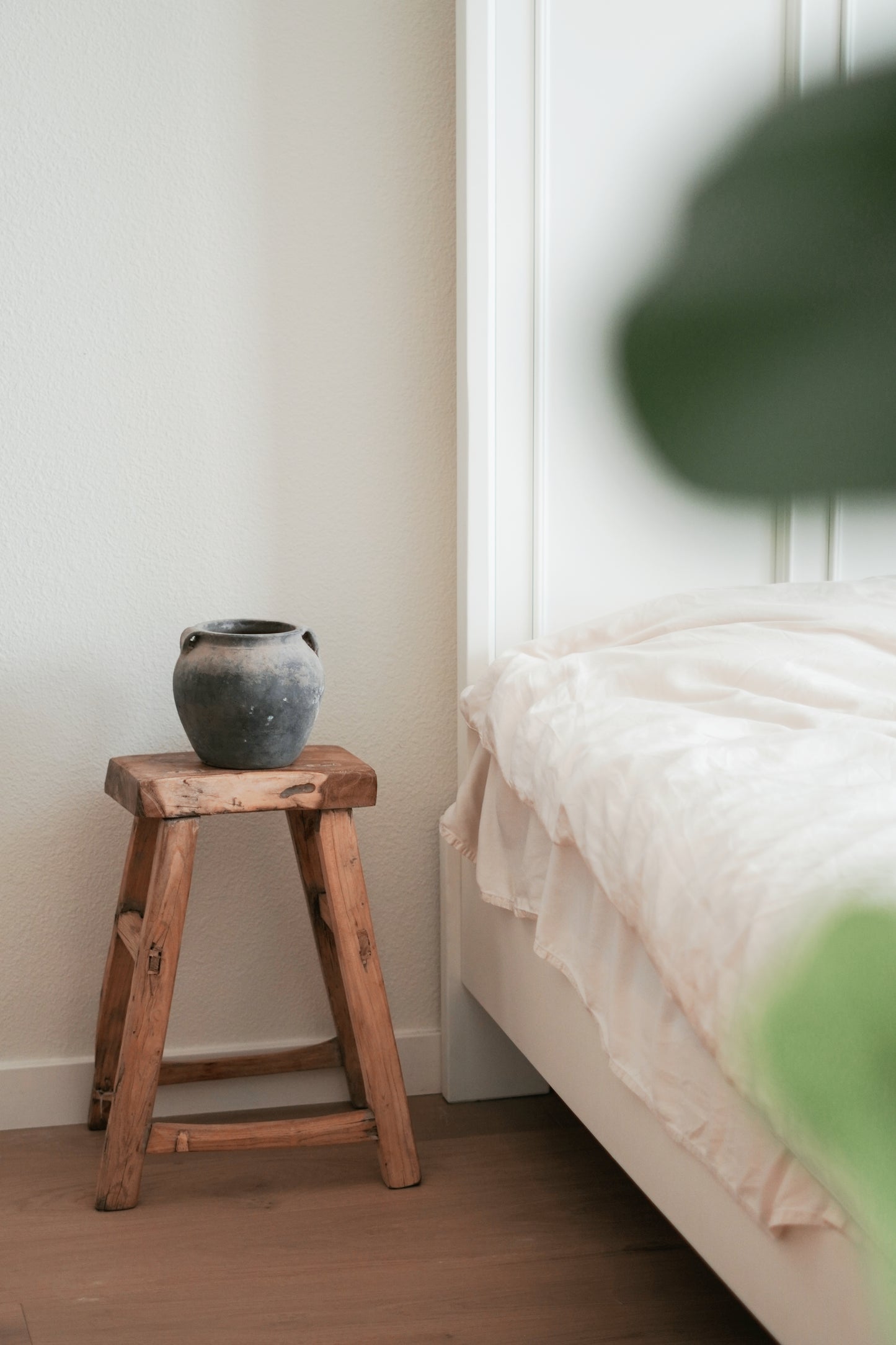 Vintage Wabi-Sabi Rustic Elm Wood Stool--High