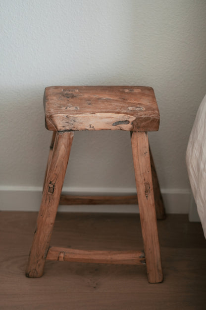 Vintage Chinese rustic elm wood stool, rectangular or round