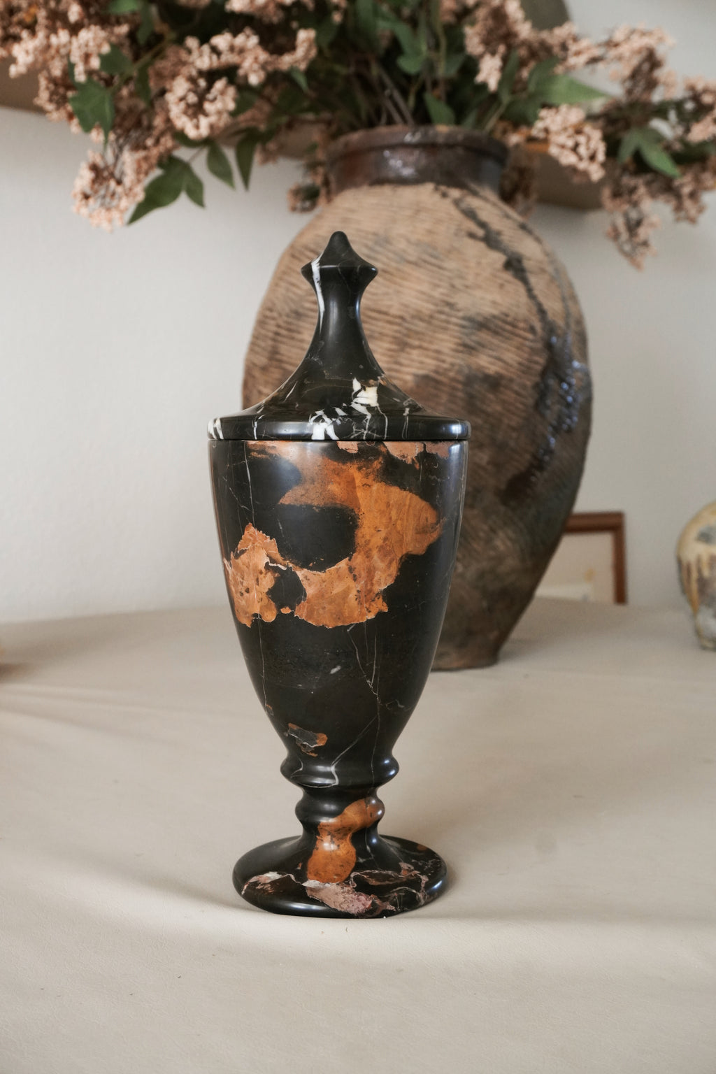 Marble Sculptural Lidded Jar--Black Gold Marble