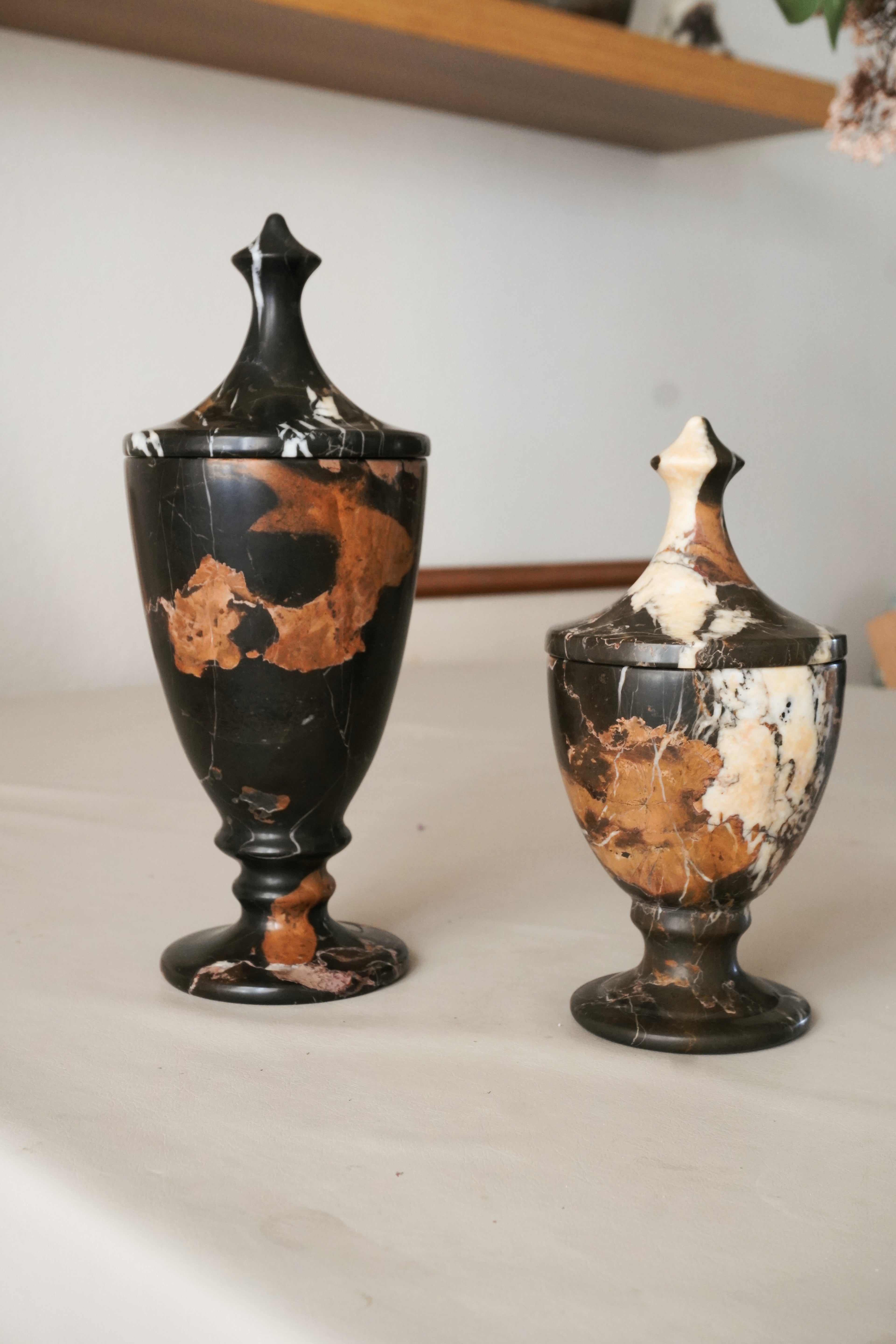 Marble Sculptural Lidded Jar--Black Gold Marble