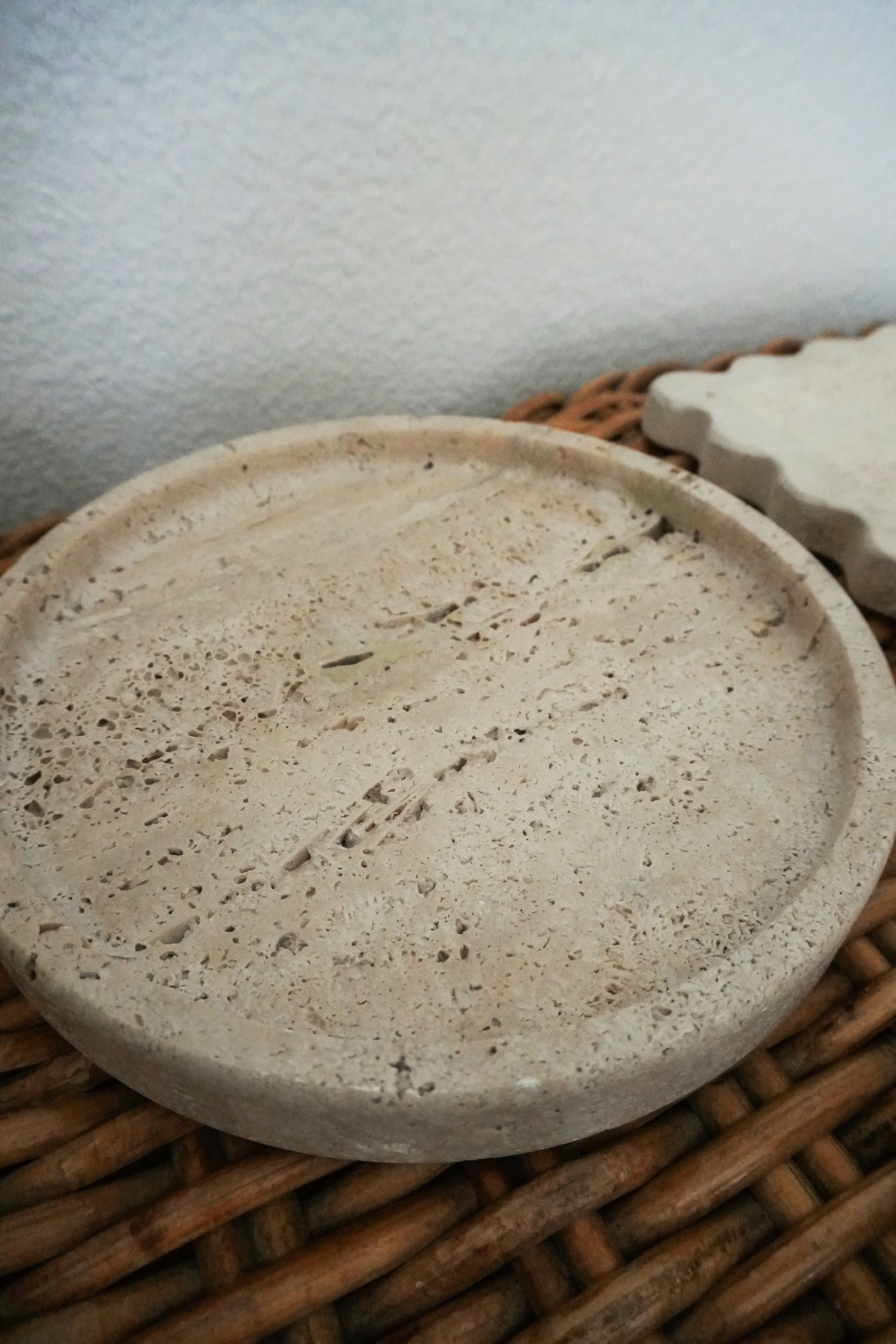 Round Travertine Marble Tray, Natural Stone Catchall Dish