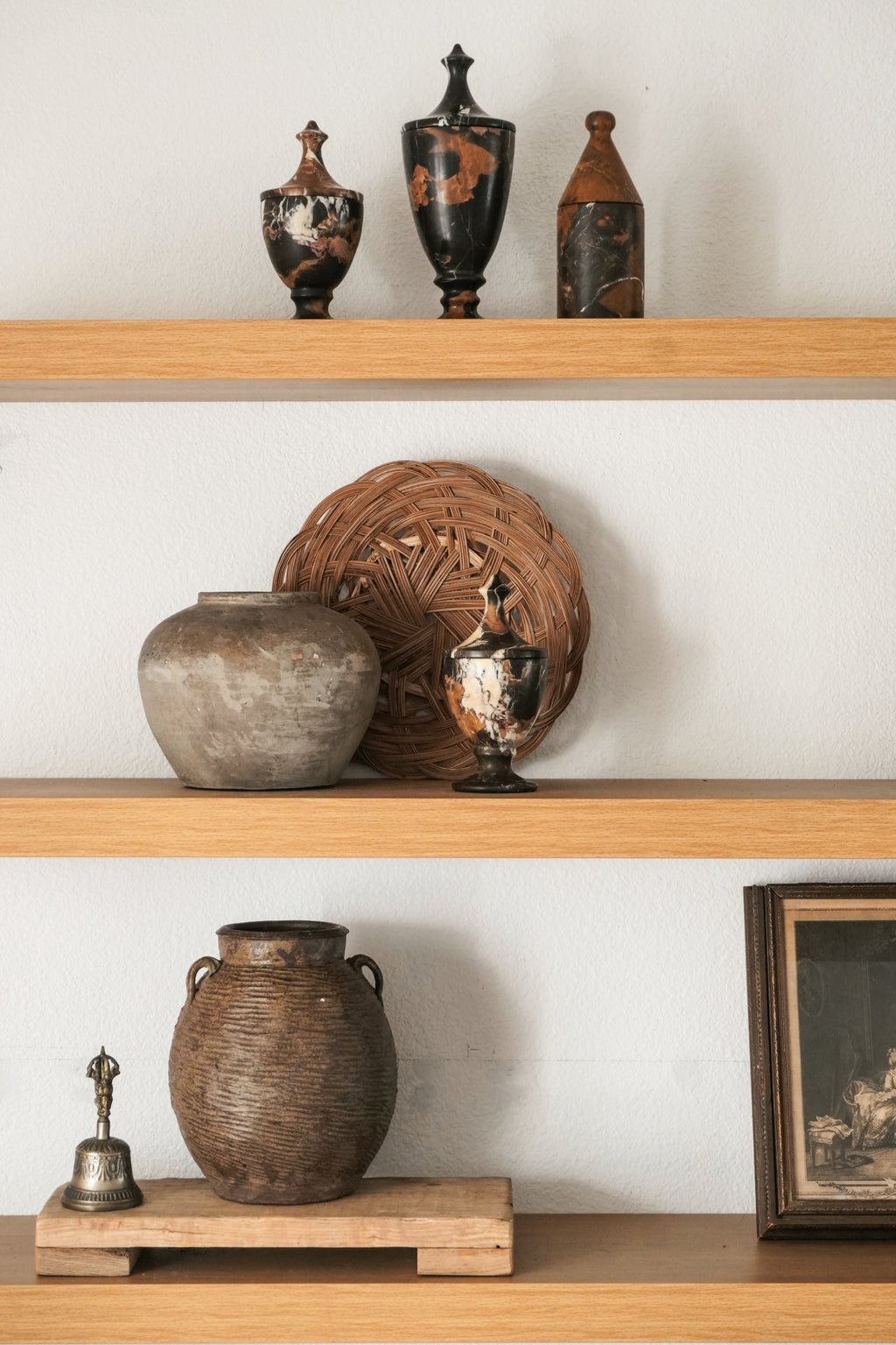 Marble Sculptural Lidded Jar--Black Gold Marble