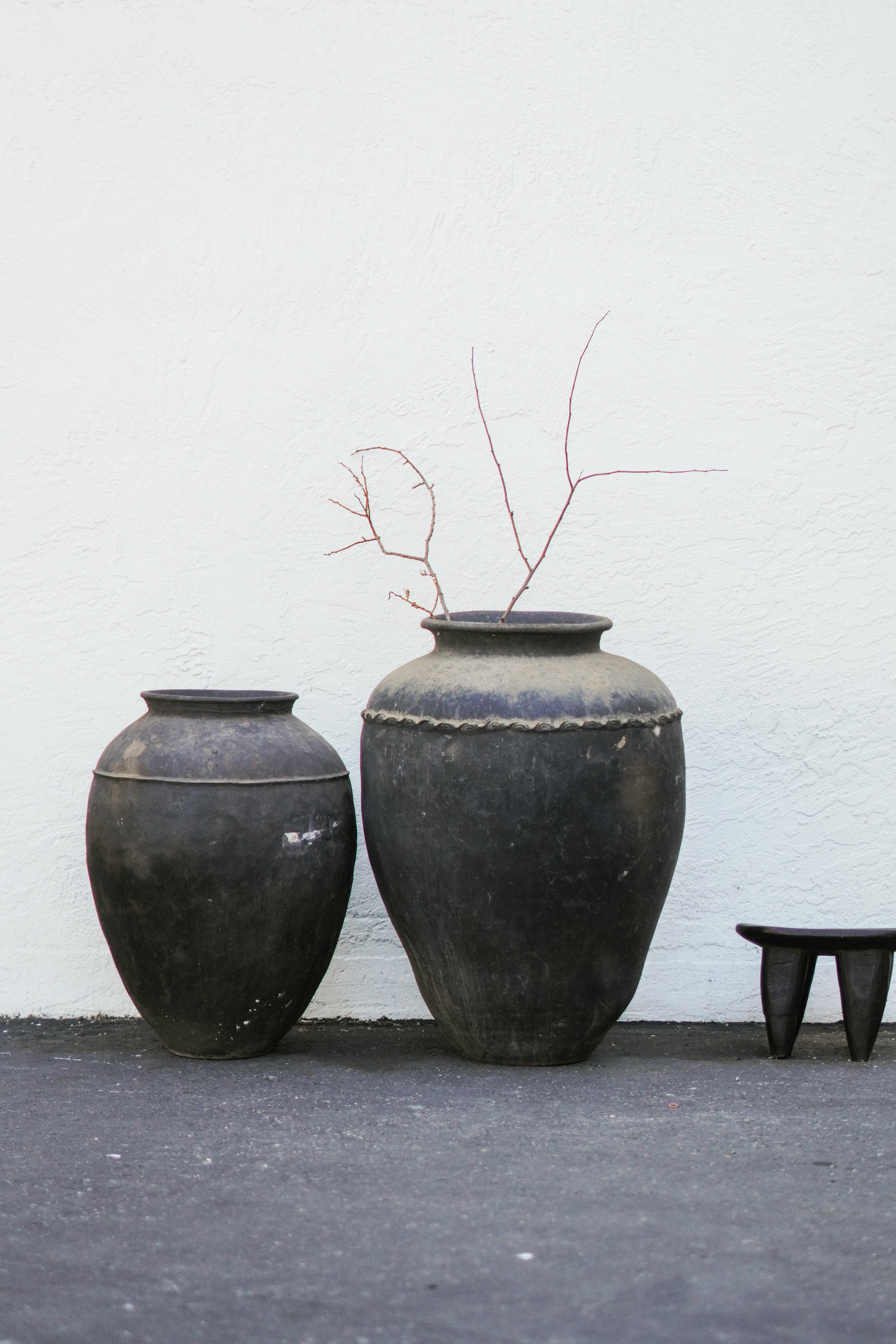 Farm house rustic ceramic pot. Antique black medium plant pot. Wabi sabi pottery primitive store vessel.